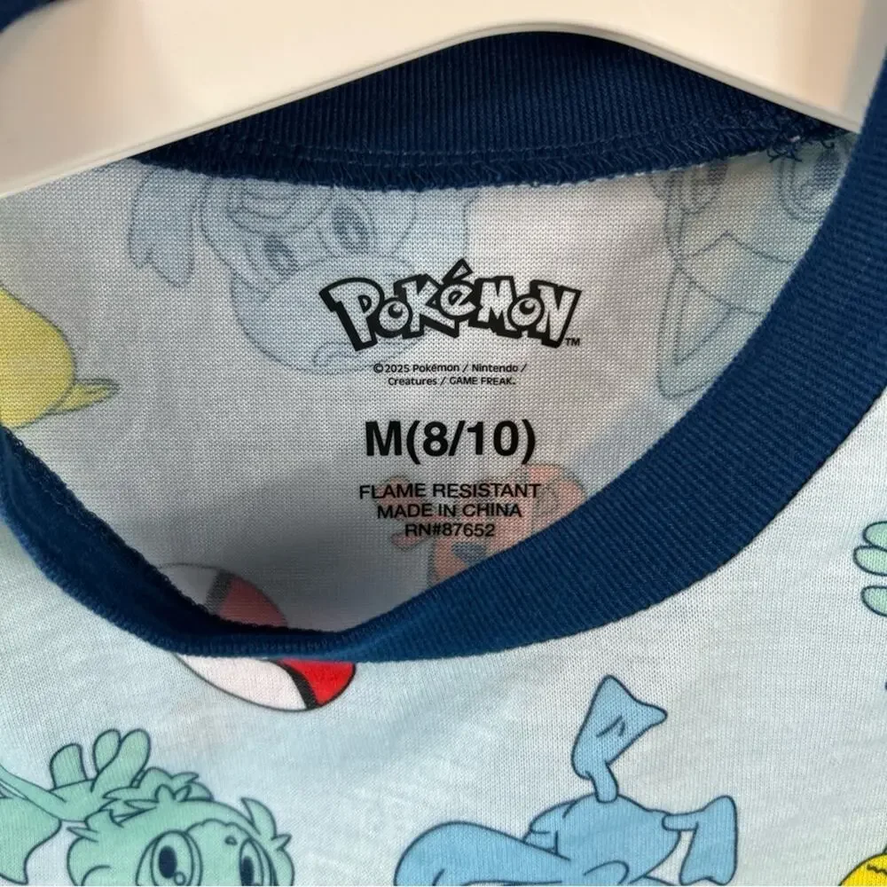 Boys Girls Pokemon 2pc Short Sleeve PJs Pajama Set M 8/10 Blue NWT Blue Pikachu